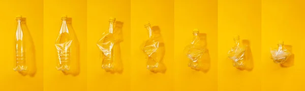 Colección Botellas Vacías Plástico Reciclado Lleno Arrugado Collage Fotos Sobre — Foto de Stock