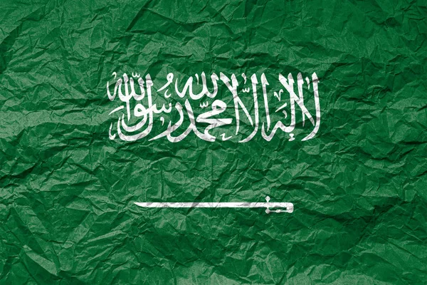 Flagge Saudi Arabiens Auf Zerknittertem Papier Texturierter Hintergrund — Stockfoto