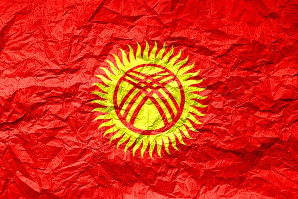 Flag Kyrgyzstan Crumpled Paper Textured Background — Stock Photo, Image