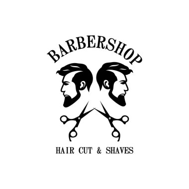 Vektör berber dükkanı logo şablonu. Vektör amblemi, rozet, logo tasarımı. Eski tarz. Vektör çizimi. beyaz arkaplanda izole.