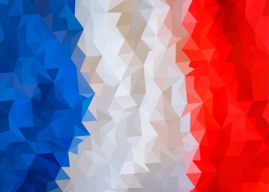 Fransa 'nın stilize bayrağı. Mavi, beyaz ve kırmızıdan oluşan dikey bir üçgen. Düşük polimer biçimi