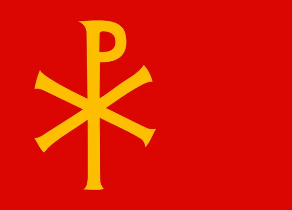 在多云的夏日 希腊东正教教堂的宗教旗帜挂在一艘游艇上的金属铬旗杆上 这面旗帜是黄色的 用合成材料做成的黑色图案 — 图库矢量图片