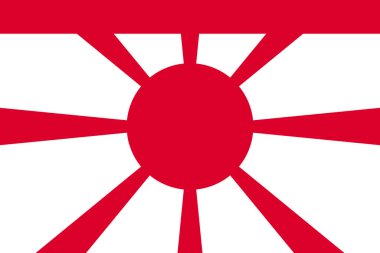 Japon İmparatorluğunun bayrağı. Rising Sun Flag fırça konsepti. Japon İmparatorluk Donanması gemileri (1889-1945) tarafından gri arka planda izole edilmiş Donanma Bayrağının Yatay Resmedilmesi.