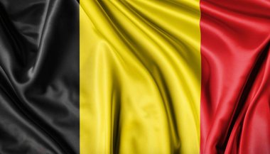 Rüzgarda dalgalanan Belçika bayrağı. Arkaplan dokusu. Brüksel, Belçika. 3d Görüntü.