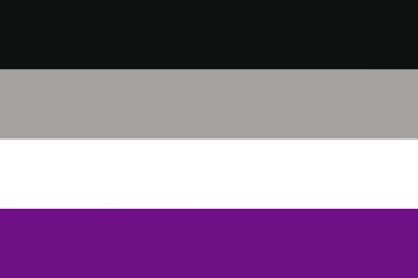 Asexual Pride 'ın bayrağının üst görüntüsü, bayrak direği yok. Uçak tasarımı, tasarım. Bayrak arkaplanı. Özgürlük ve aşk kavramı. Gurur ayı. Eylemcilik, toplum ve özgürlük.