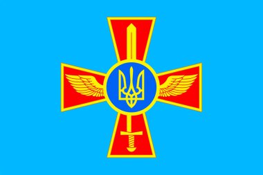 Ukrayna Hava Kuvvetleri Asteğmeni Ukrayna bayrağının üst görüntüsü. Ukrayna seyahati ve vatanseverlik kavramı. Bayrak direği yok. Uçak düzeni, tasarım. Bayrak arkaplanı