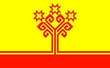 Chuvashia bayrağı. Chuvashia 'nın ulusal bayrağı direğin üzerinde. Ülkenin işareti ve sembolü..