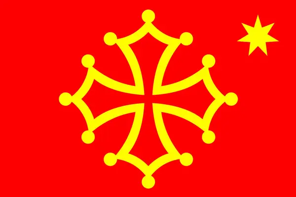 Occitanie bayrağı. Occitanie, Fransa 'nın güneybatısında bir bölge.