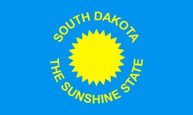 Top view of South Dakota 1909 1963 , USA flag, no flagpole. Plane design layout Flag background clipart