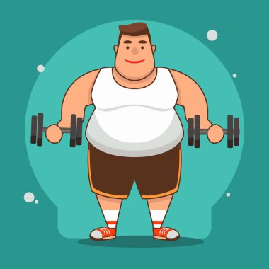 çizgi film karakteri neşeli şişko adam. spor salonu. vektör çizim. EPS 10.