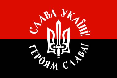 Ukrayna Zaferi armalı bayrak Ukrayna 'ya! Yaşasın kahramanlar! kırmızı ve siyah