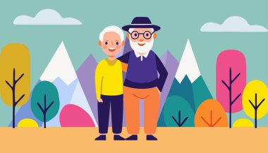 Büyükbaba ve büyükannenin torunlarıyla el çizimi.