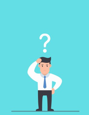 Kafasında soru işareti olan üzgün, Kafkasyalı bir işadamı büyük bir giriş yaptığını gösteriyor.