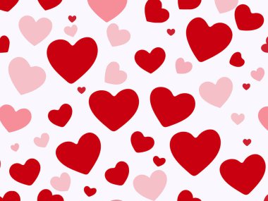 Kırmızılı ve pembeli kupa deseni. Kalpler görüntünün her tarafına dağılmış, sevgi ve şefkat duygusu yaratıyor.
