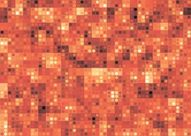 Renkli, soyut bir kare ve turuncu daireler. Kareler ve daireler çeşitli boyutlarda ve bir hareket ve enerji hissi yaratacak şekilde düzenlenmiş.