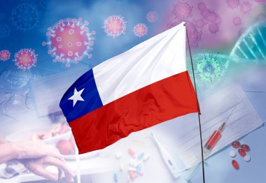 Coronavirus (COVID-19) outbreak and coronaviruses influenza background as dangerous flu strain cases as a pandemic medical health risk. Chile Flag with corona virus and their prevention. clipart