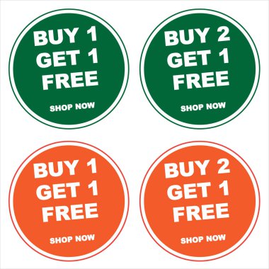 Bir alana bir bedava, iki alana bir bedava indirim afişi. Çember simgesi. Modern konsept tasarımı. Flama ve teklif rozeti. Vektör çizimi. Sosyal ortam için düzenlenebilir vektör dosyası