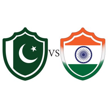 Hindistan Pakistan 'a karşı, Kriket Maçı Kalkanı Kavramı ve beyaz arka planda izole edilmiş yaratıcı çizimler. Düzenlenebilir Vektör dosyası. Pakistan Hindistan 'a karşı.