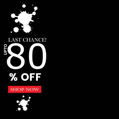 Siyah arka planda% 80 'e varan cesur bir uyarı pankartı. Müşteri ilgisi için güzel bir tasarım. Büyük satışlar, pazarlama ve online mağaza promosyonları için mükemmel..