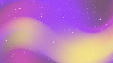 Parti davetiyeleri, kutlama afişleri, neşeli web sitesi geçmişleri, şenlikli sosyal medya paylaşımları için uygun beyaz konfetileri olan mor ve sarı gradyan arka plan.