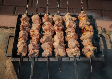 Şiş kebap, barbekü, ızgara, ızgara et küpleri.