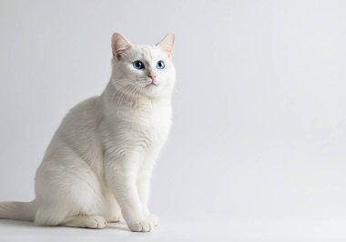 Mavi gözlü şirin mavi beyaz kedi portresi