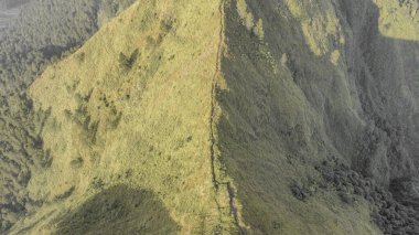 Ortasında yol olan bir dağın kuş bakışı fotoğrafı.
