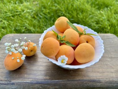 Ahşap bir masada kayısılar