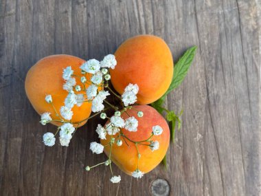 Ahşap arka planda taze kayısılar