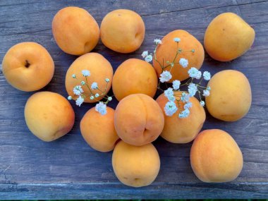 Ahşap arka planda kayısı meyvesi