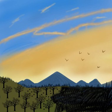 Dağları ve ağaçları olan güzel bir manzara.