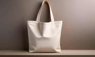 White color blank canvas tote bag mockup on marble top table clipart