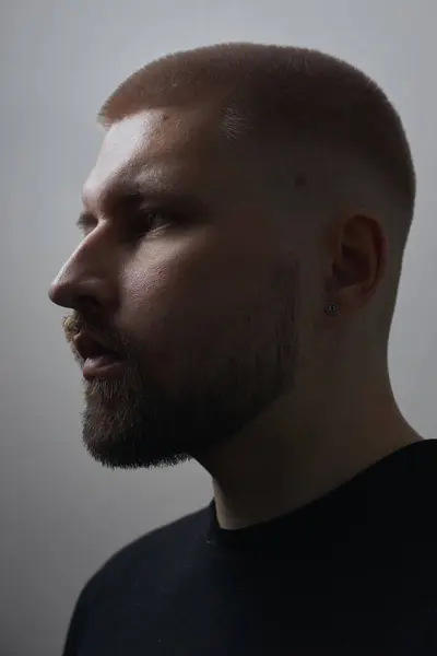 Portraits Millennial Guy Short Haircut Beard Earrings His Ears Stock Picture