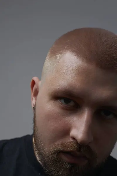 Portraits Millennial Guy Short Haircut Beard Earrings His Ears Stock Image