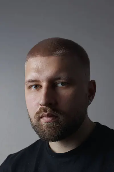 Portraits Millennial Guy Short Haircut Beard Earrings His Ears Royalty Free Stock Photos