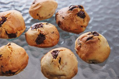 Ev yapımı çikolatalı kurabiyeler, taze ve yeni pişmiş.