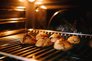 Ev yapımı çikolatalı kurabiyeler, taze ve yeni pişmiş.