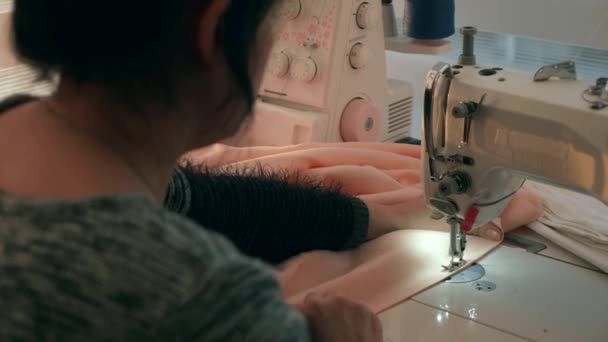 Woman Sew Working Electric Sewing Machine Female Seamstress Work Home — 图库视频影像