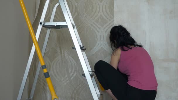 아파트에서 재개발하고 페이퍼 Woman Glue Wallpaper 파운드 — 비디오
