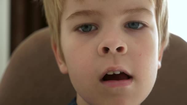 Cute Little Boy Bambino Mangiare Prima Colazione Cena Cibo Sano — Video Stock