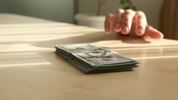 Female Hand Grab Take Wad Dollar Bills Nota Banco Notas — Vídeo de Stock