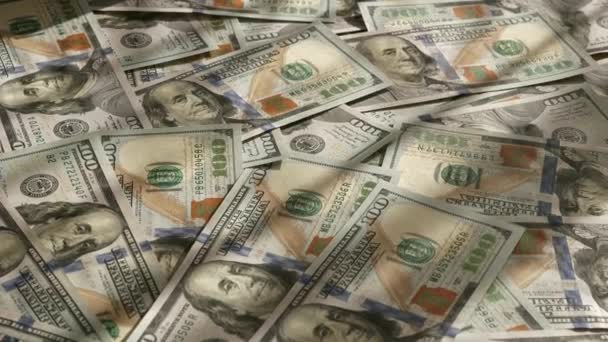 Close Dollars Bills Banknote Auf Dem Tisch Viel Bargeld Viel — Stockvideo