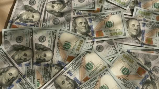 Close Dollars Bills Banknote Desk Table Lot Cash Much Money — Stock Video