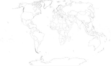Winkel Üçlü koordinat sisteminde ülke sınırına sahip dünya haritası