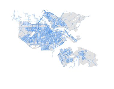 DERTIG sokak isimleriyle Avrupa Hollanda Amsterdam Haritası