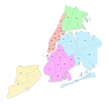 New York Belediye Mahkemesi Bölgeleri.