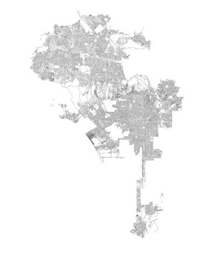 Kaliforniya Los Angeles Şehir Haritası vektör çizimi tasarımı