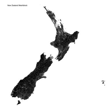 Meshblock ile Yeni Zelanda haritası, web illüstrasyonu