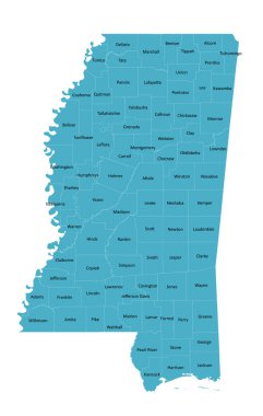 ABD Mississippi Eyalet Haritası İlçe İsimleri ve Sınırları