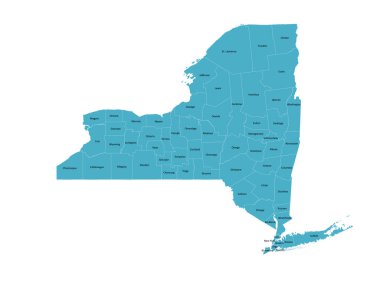 ABD, New York Eyalet Haritası İlçe İsimleri ve Sınırları